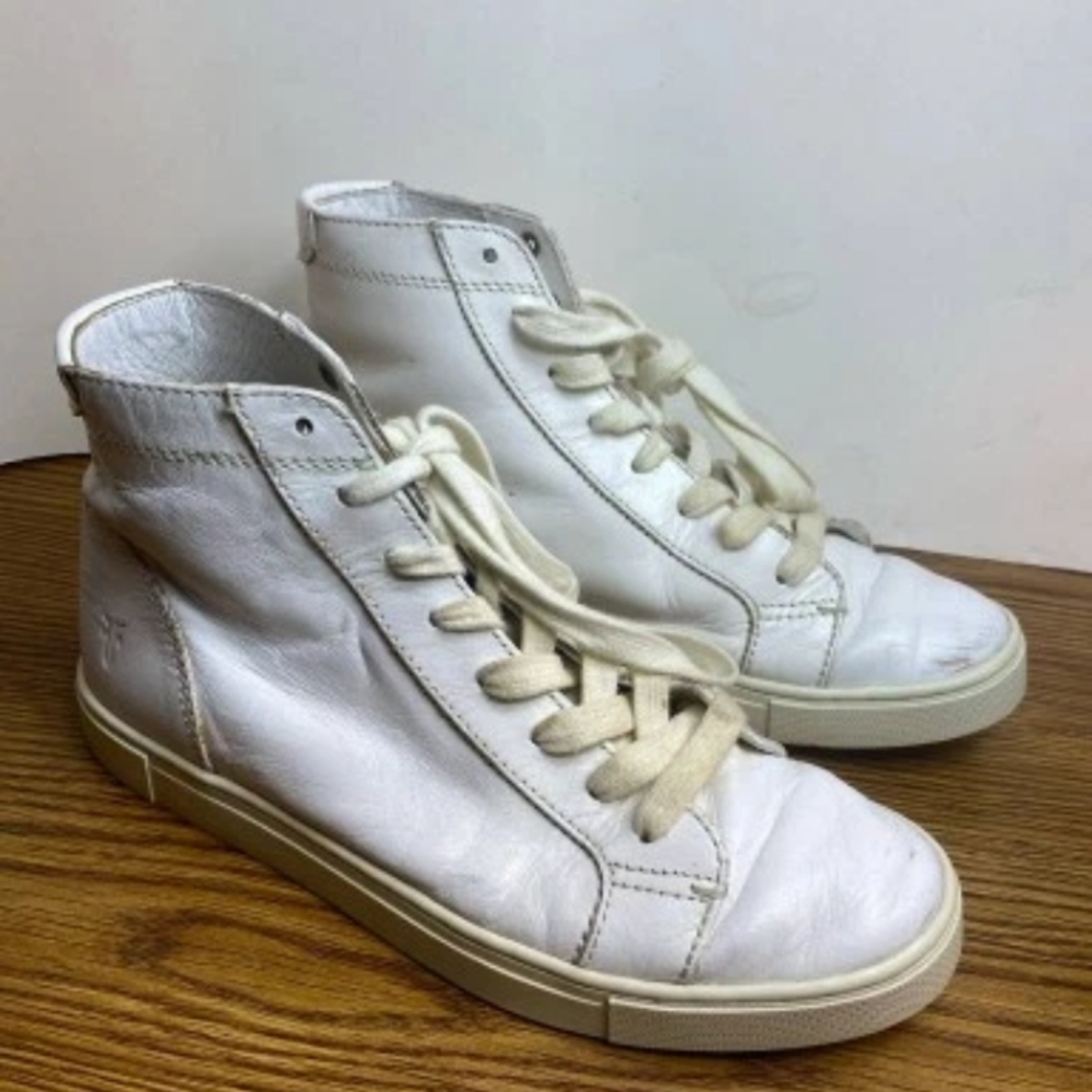 Frye Dylan Shoes Women's Size 7.5M Leather White Lace Up High Top Sneakers